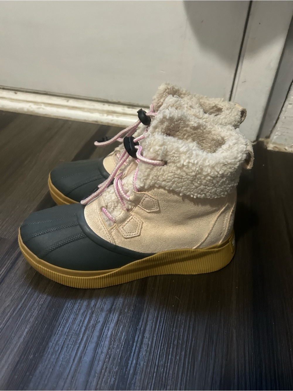 Sorel Kids Winter Boots in Pink, Black, Cream and Tan